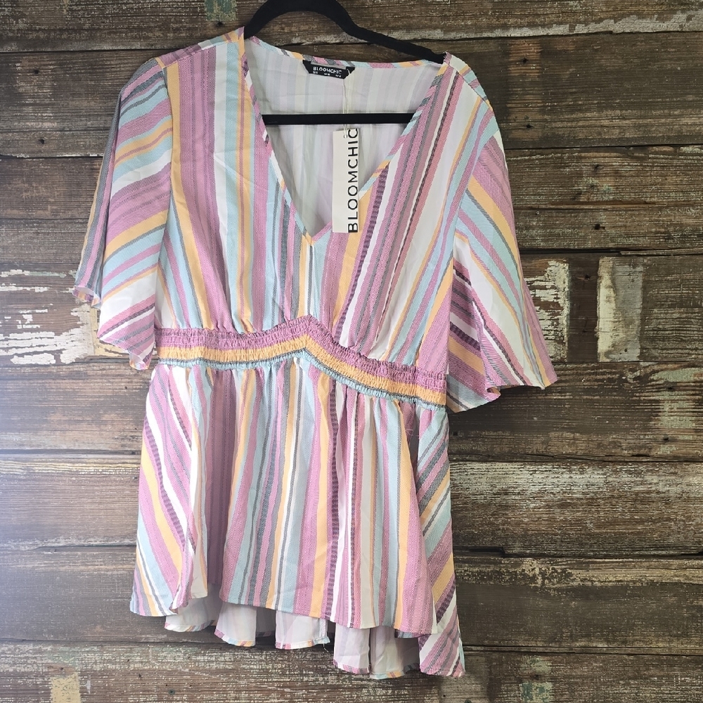 BloomChic Striped V-Neck Blouse